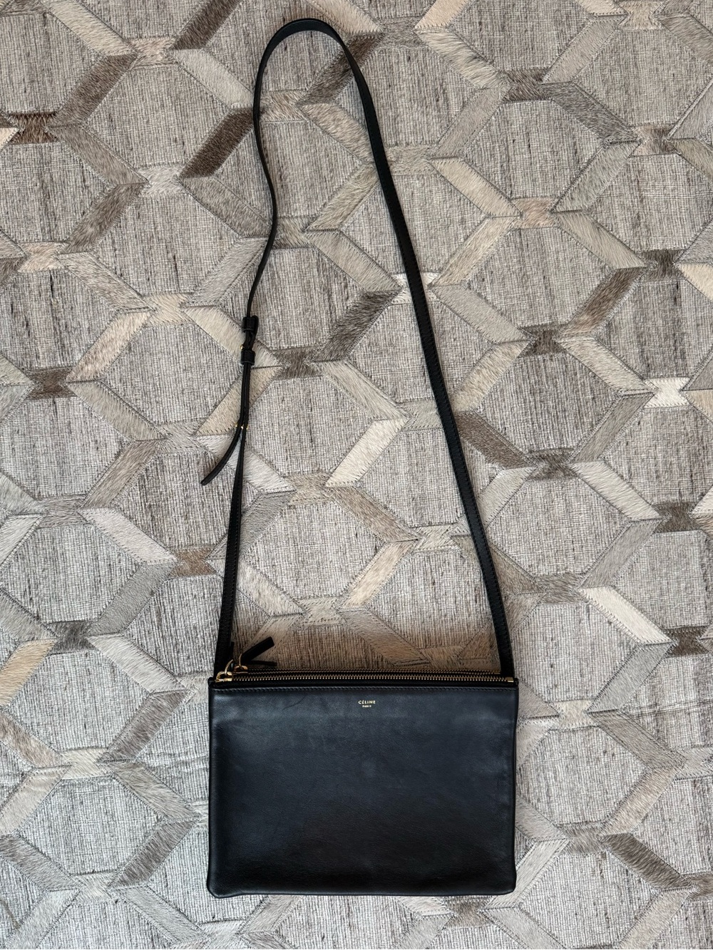 Céline Trio Large Crossbody Black Lambskin Gold Hardware
